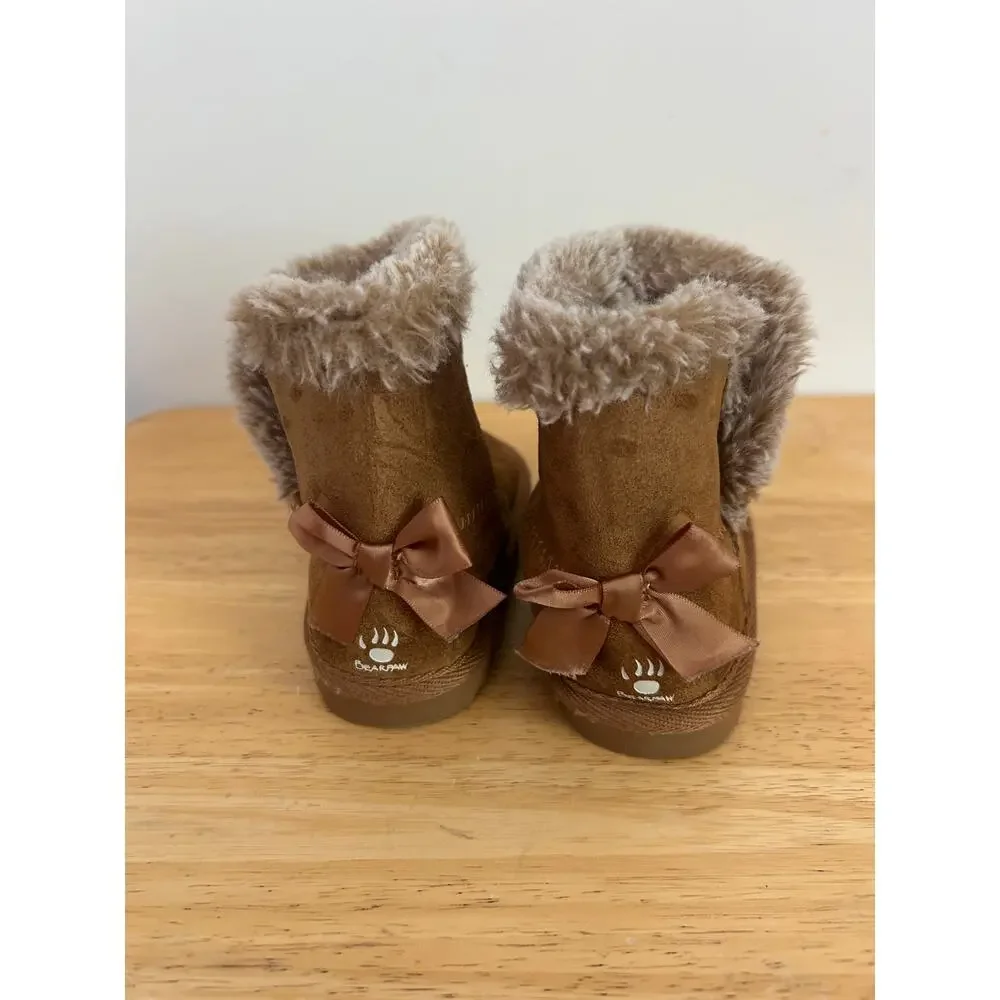 Bearpaw Toddler Girl Suede Boots Size 6 – Bow Back, Shearling Lined